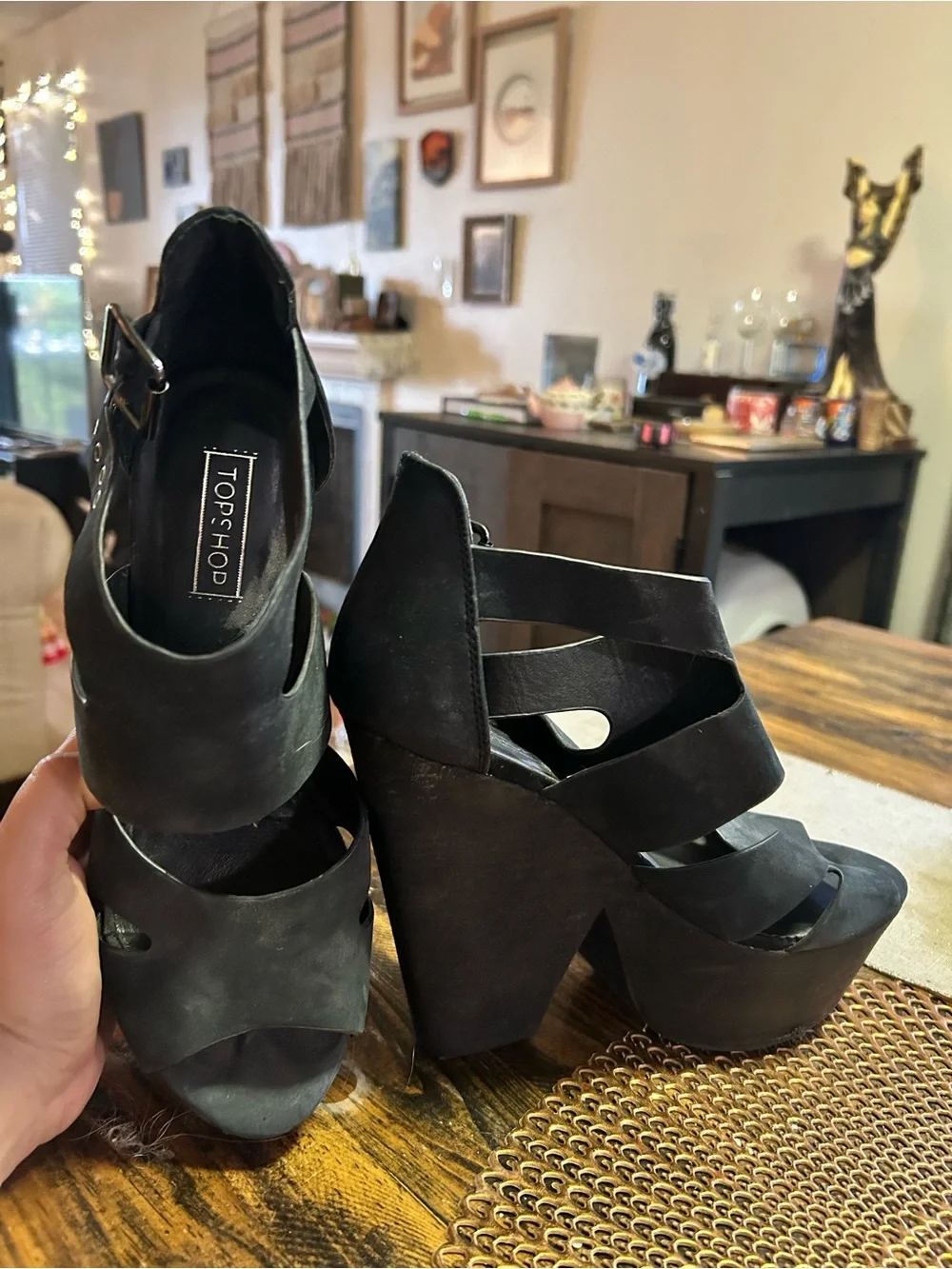 Topshop Black Platform Ankle-Strap Sandals